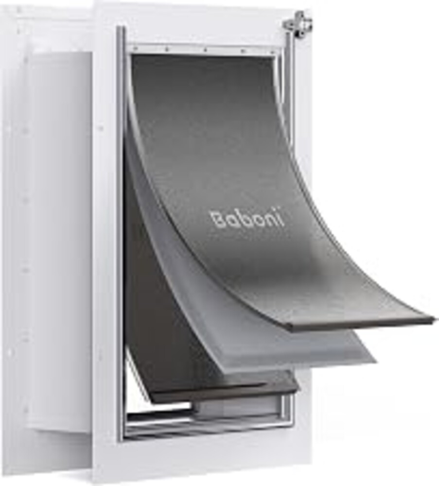 Baboni Pet Door for Wall,3-Flap,Steel Frame and Telescoping Tunnel, Aluminum Lock, Double Flap Dog Door and Cat Door, Strong and Durable (Pets Up to 100 Lb) -Large