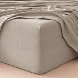 MOOMEE Fitted Sheet 100% Washed Cotton Linen-Like Extra Deep Pocket Queen | Relaxed Linen-like Texture. Soft, Breathable & Lightweight Comfort. 15-19" Extra Deep Pocket with All-around Elastic