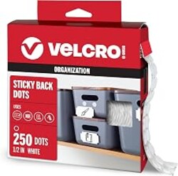 VELCRO Brand Dots with Adhesive, White, Small 1/2 in Circles, 250 Pk | Sticky Back Round Dots For Classroom Materials, Learning Centers, School Projects, Office Organization, And Mounting