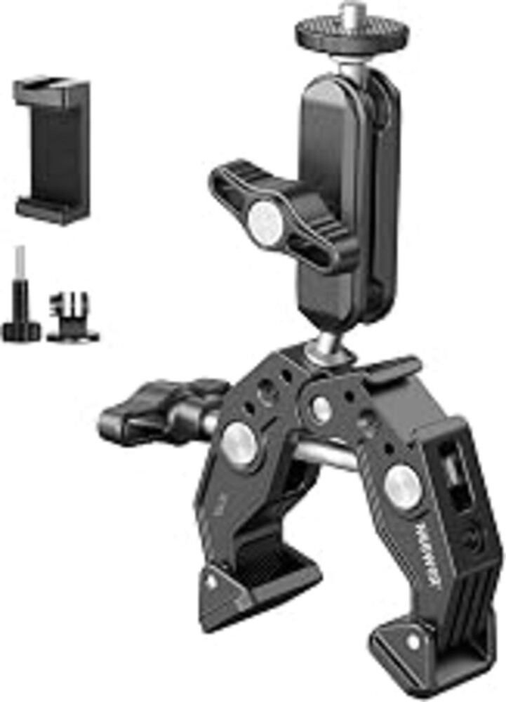 NEEWER Super Clamp with 3" Dual Ballhead Magic Arm, Cold Shoe, 1/4" Threads, Phone/Action Camera Mount Adapter for Desk Tripod Tube Crossbar Gimbal Rods Compatible with SmallRig GoPro DJI, ST83