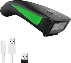 NETUM Mini Barcode Scanner Bluetooth Compatible, Portable Bar Code Reader | 1D CCD Bar Code Scanner, 2.4G Cordless Image Reader for Tablet iPhone iPad Android iOS PC POS (1D-C740-Green)