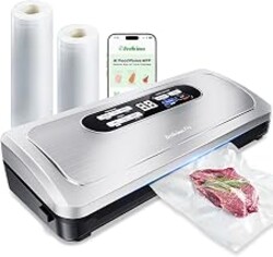 Vacuum Sealer Machine with AirLock ProSeal System, 10-in-1 Vacuum Sealer for Food, Moist/Dry Sealing Modes, Compact Design with Digital Timer, Built-in Cutter & Roll Storage, Stainless Steel