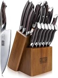 HOSHANHO 16PCS Knife Set, Ultra Sharp Japanese Kitchen Knife Set with Block | Japanese High Carbon Stainless Steel Cooking Knife set, Multipurpose Chef Knives Set with Sharpener, Ergonomic Handle, Gifts
