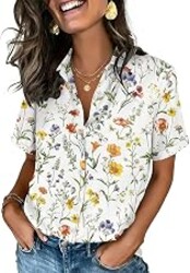 Zeagoo Button Down Shirts for Women Short Sleeve Tops Dressy Casual Blouses | Cute Summer Tops for Women, Spring Clothes, Button Up Collared Shirts, Business Casual Blouses, 2026 Office Work Clothing