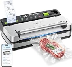 98kPa Vacuum Sealer with FoodTrace Label Printing & Food Management App, Dual-Pump Food Sealer with Double Heat Seal, Extra Moist Mode for Meal Prep, Sous Vide & Freezer Storage, VSP801, Silver