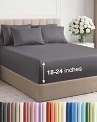 Extra Deep Queen Sheet Set - 6 Piece Breathable and Cooling Sheets - Grey | Hotel Luxury Bed Sheets Set, Easy & Secure Fit, Ultra-Soft, Wrinkle & Fade Free, Comfy Sheets Set with Extra Deep Pockets