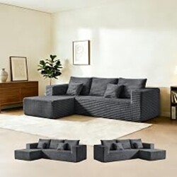 ModMood 106" Corduroy Boneless Modular Sectional Sofa, Cloud-Louch Deep Seat Sofa with Left Chaise for Living Room & Bedroom（L-Shaped Left Hand Facing ）