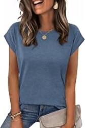 Zeagoo Womens Tops Summer Casual Cap Sleeve Tshirts Shirts Business Blouses | Dressy Spring Fashion Outfits, Trendy Clothes, Cute Crewneck Work Out Tee, Gym Clothing