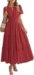 BTFBM Womens Summer 2026 Casual Maxi Dresses | Lightweight Short Sleeve V Neck,Elastic Waist A Line Long Dress,Boho Beach Dress Pockets,Vacation Outfits,Fashion Clothing