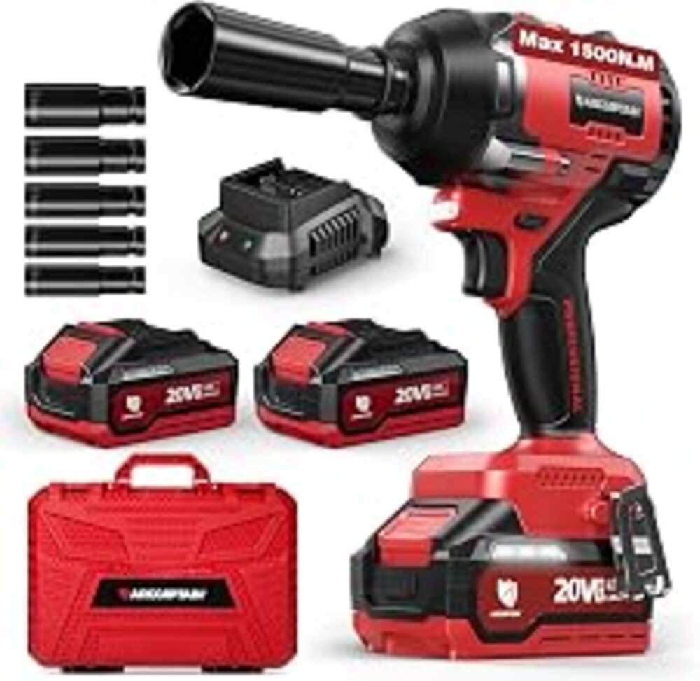 ARCCAPTAIN Cordless Impact Wrench, 1500N.m (1106Ft-lbs) 1/2" Impact Gun | 15C High-Rate, Supports Up to 40mm Socket, 20V 2x4.0Ah Batteries, High Torque Power Impact Driver for Heavy Truck/Car/Pickup