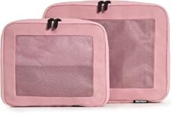 Aerotrunk Compression Packing Cubes for Travel, 2-Pack, Pink | Solves overpacking, 2-Piece set fits most carry-ons, 50% Space savings, Compression luggage organizer bags
