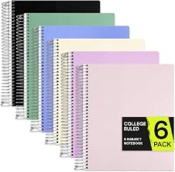 ONAVIA 5 Subject Spiral Notebook College Ruled 6 Pack, 400 Pages, Assorted | 200 Sheets, 9 x 11 in, 6 Pack Waterproof Plastic Cover, Durable, School Notebooks, Classroom, Teachers