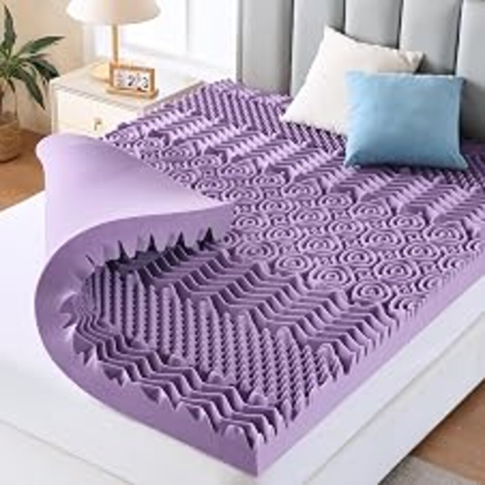 MUXHOMO 3 Inch 7-Zone Twin XL Mattress Topper, Egg Crate Memory Foam Mattress Topper Twin XL Size for Back Pain, Lavender Gel Infused Bed Pad, CertiPUR-US and Oeko-TEX Certification (79"×38")