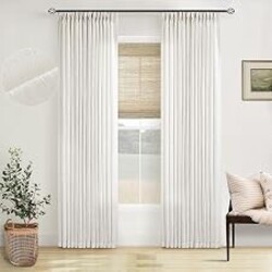 TWODRAPES Natural Pinch Pleated Linen Curtains 96 Inches Long Living Room | Cream Ivory, Light Filtering, Pinch Pleat Hooks Rings Back Tab, Neutral Boho Farmhouse, 96 Inch Drapes for Bedroom Window