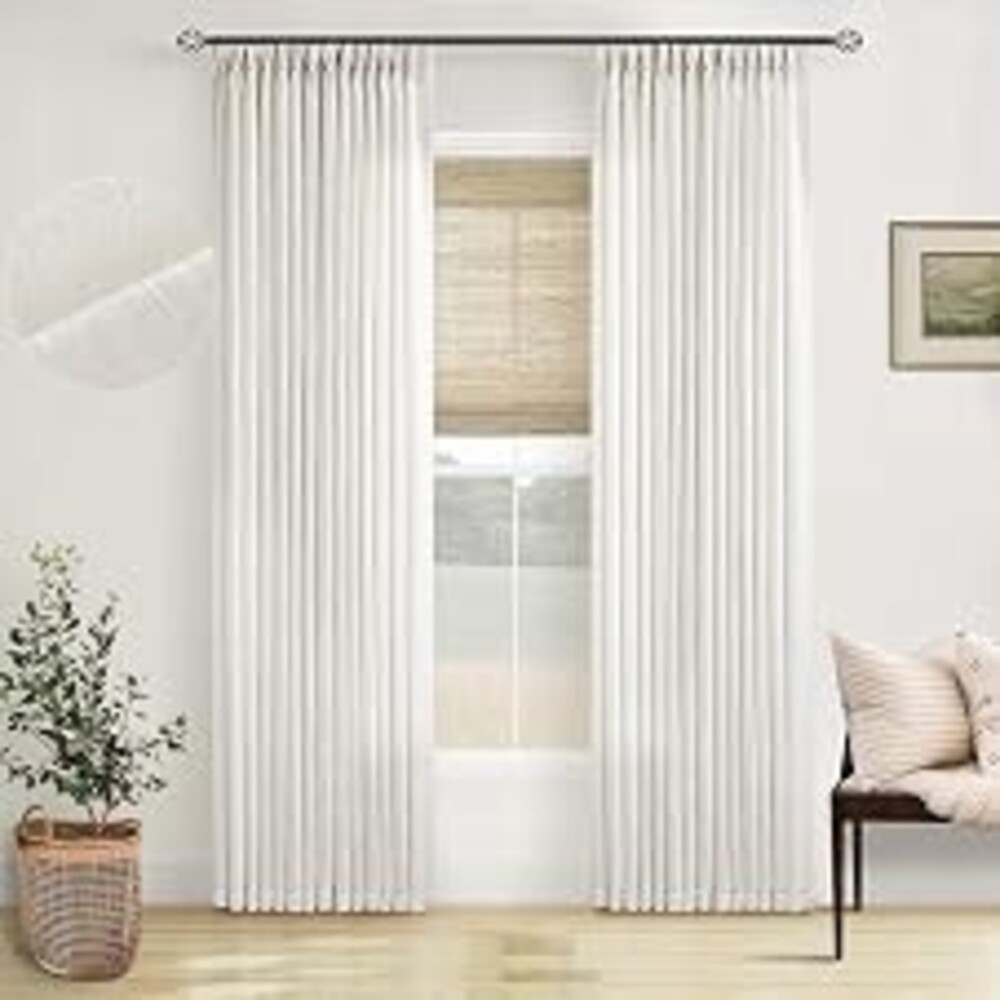 TWODRAPES Natural Pinch Pleated Linen Curtains 96 Inches Long Living Room | Cream Ivory, Light Filtering, Pinch Pleat Hooks Rings Back Tab, Neutral Boho Farmhouse, 96 Inch Drapes for Bedroom Window