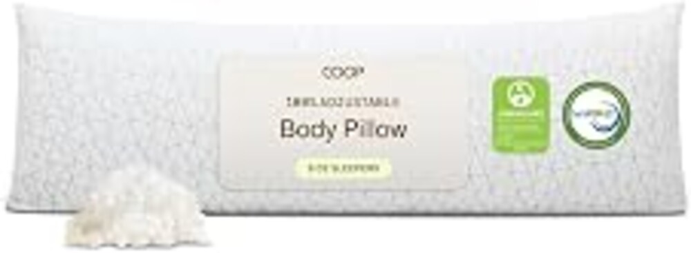 Coop Home Goods Original Adjustable Body Pillow, 20x54 Long Pillow for Back, Shoulder, Hip and Knee Support, Side Sleeper Body Pillows for Adults with Memory Foam & Washable Cover
