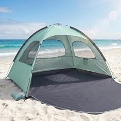 WhiteFang Beach Tent Anti-UV Portable Sun Shade Shelter for 3/4/6/8 Person, Extendable Floor with 3 Ventilating Mesh Windows Plus Carrying Bag, Stakes and Guy Lines
