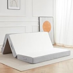 Lazyzizi Folding Mattress,Memory Foam Tri-fold Mattress with Breathable & Washable Bamboo Fiber Fabric Cover, Foldable Floor Guest Bed for Camping, Road Trip, 6Inch Queen