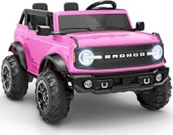 First Ride On 24V Ride on Toys for Big Kids, Licensed Ford Bronco Base 2 Seater Electric Car with Remote Control, Ride on Truck w/Seat Belts, 3 Speeds, Spring Suspension and Bluetooth (Pink)