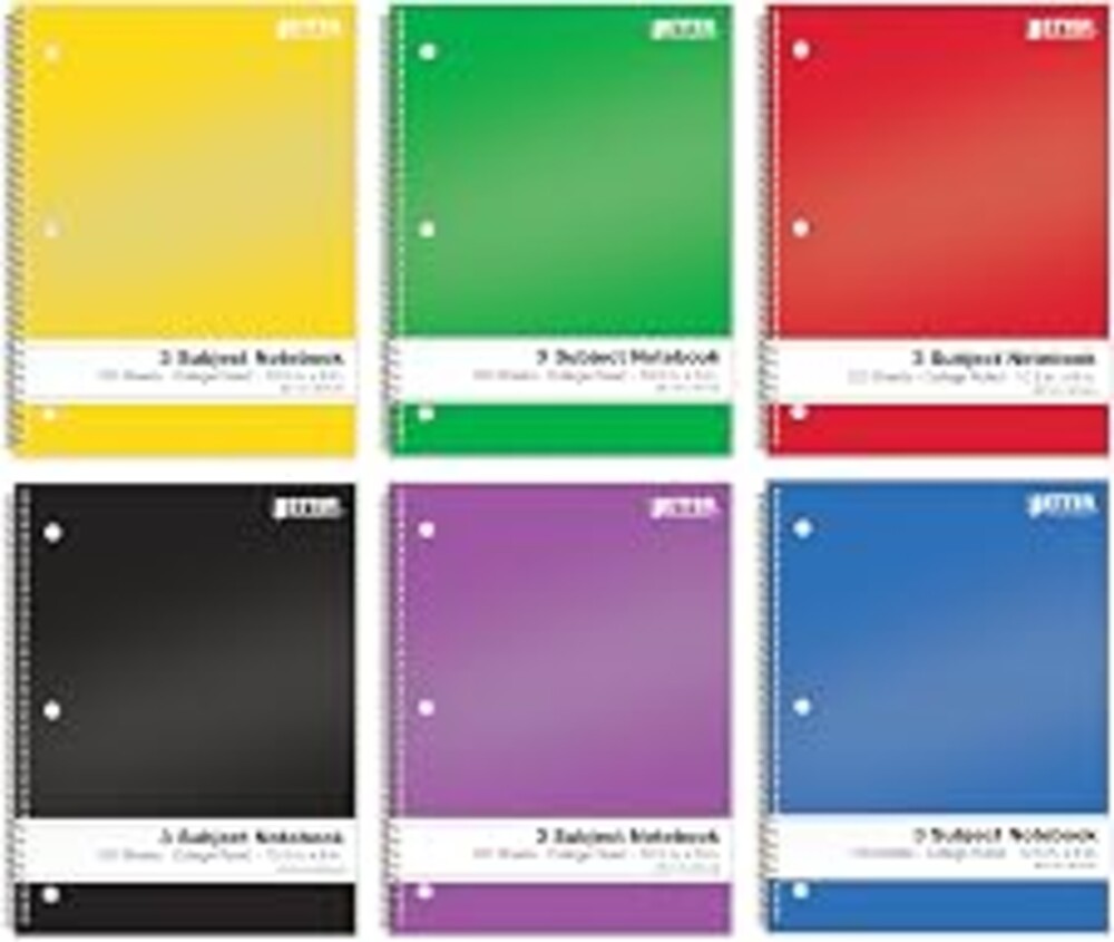 Better Office Products Spiral Notebooks 3-Subject, 6 Pack, College Rule, 120 Sheet Notebook with Sturdy Pocket Dividers, 10.5 x 8 inches, 6 Assorted Primary Colors, 6 Pack