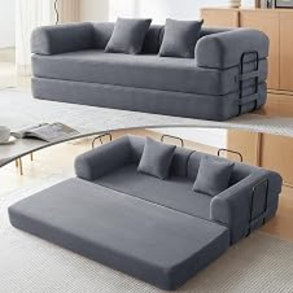 QQR 79" Convertible Sofa Bed, Boneless Couch for Living Room (Dark Gray) | Corduroy Boneless Loveseat Sleeper Sofa, Modular Futon Couch Bed with 2 pillow, Pull Out Couch No Assembly