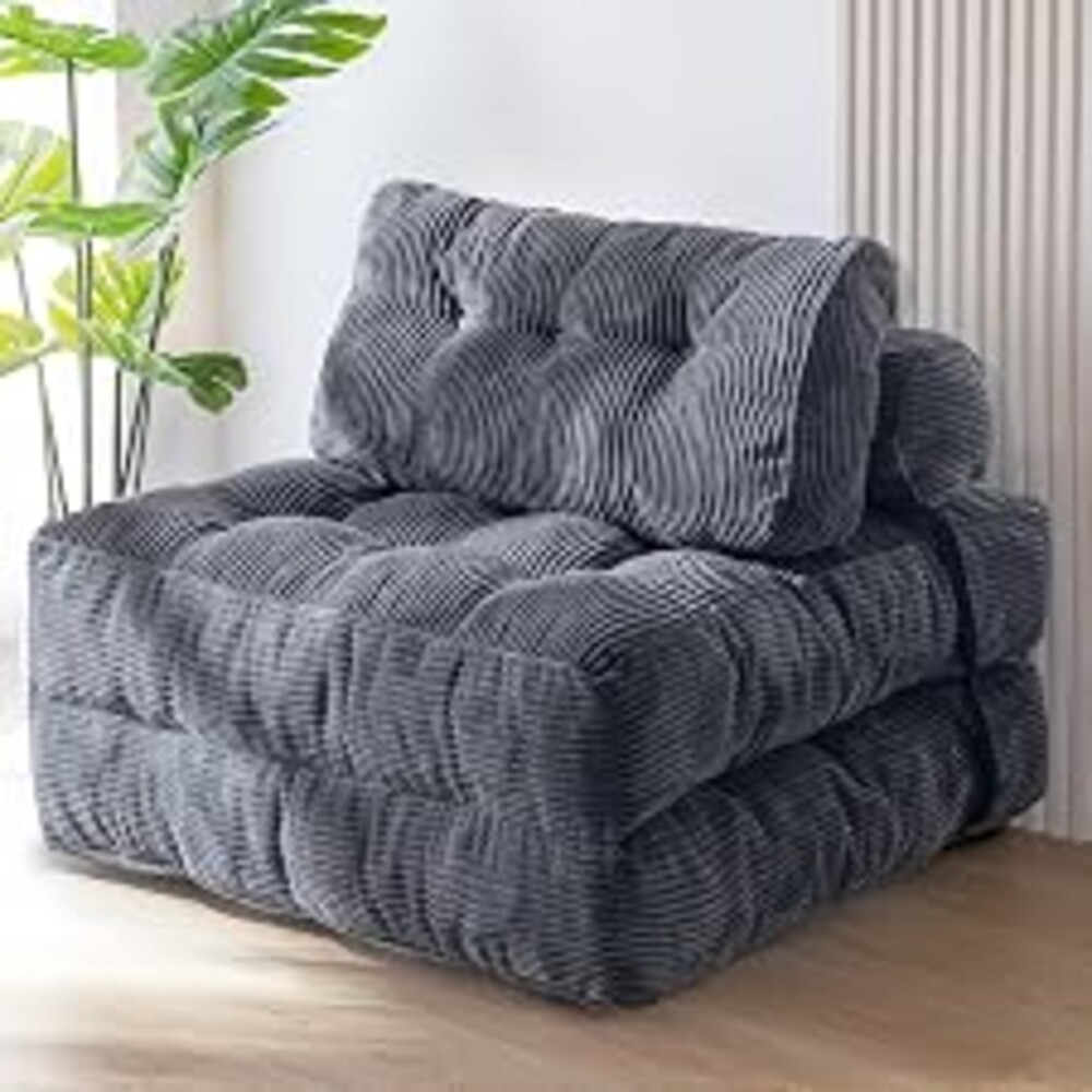 MAXYOYO Folding Sofa Bed, Convertible Chair Bed with Pillow | Foldable Couch with Back Support, Portable Fold Out Chair Comfy Floor Sofa for Living Room Bedroom, Dark Grey, Single