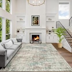 8x10 Area Rugs for Living Room: Washable Abstract Multi Color Carpet | Non-slip TPE backing makes this washable soft low-pile rug safe & durable, Pet-friendly decor for dining room,nursery,office