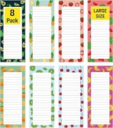 Large Magnetic Notepads for Fridge, 8 Pack Grocery List, Fruit, 60 Sheets | Strong magnetic back, 60 sheets per pad, 9 x 3.5 in, big shopping and to do list pads, fridge memo pads