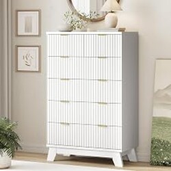 Xixini Fluted Dresser for Bedroom with 6 Drawers, 46" Tall Modern Chest of Drawers with Metal Handle, Wooden Dresser TV Stand, Wood Closet Clothes Storage Organizer for Living Room, Hallway, White