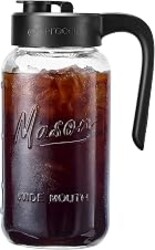Spreccio Mason Jar Pitcher, 64 oz (2 quart), Glass Pitcher with Lid | Airtight, Leak proof, Ergonomic Handle, Pour Spout Lid, Fridge Safe, for Sun Tea, Iced Tea, Cold Brew, Lemonade, Outside
