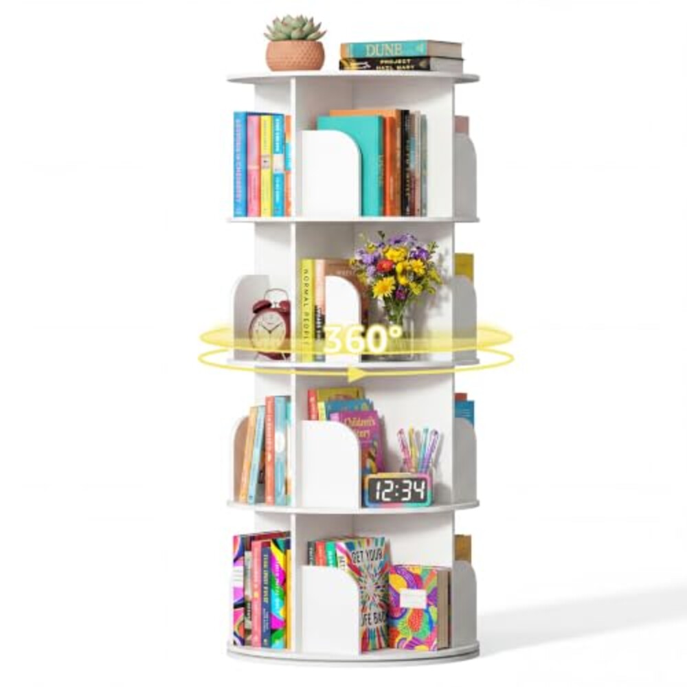 DUMOS 4 Tier Rotating Bookshelf Tower, S