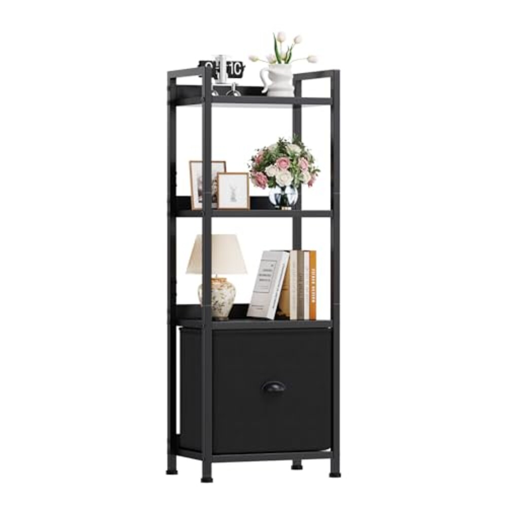 DUMOS 4 Tier Bookshelf with Fabric Drawe