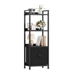 DUMOS 4 Tier Bookshelf with Fabric Drawe