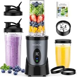 KOIOS Smoothie Blender Kitchen, 900W Personal Blenders with 3 To-Go Cups | (2) 23oz & 16oz Cups, Blend Smoothies Shakes Juices Frozen Drinks, Dishwasher Safe Part, Twist-Lock, 14Pcs, Recipe, Grey Blue