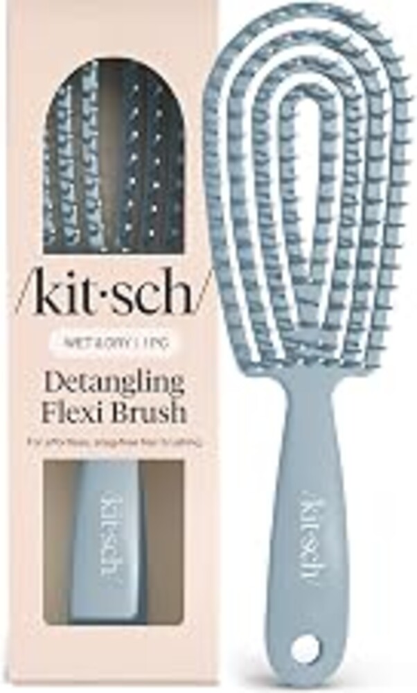 Kitsch Flexi Flow Detangler Brush, Hair Brushes For Women - Haze Blue | Brush Detangler for Women, Men & Kids, Curly Hair Brush w/ Bendable Frame, Bounce Curl Defining Brush for Wet or Dry Strands