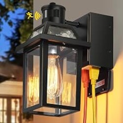 Yisuro Porch Lights with GFCI Outlet, Dusk to Dawn Outdoor Lights with Outlet, 3 Lighting Modes Exterior Light Fixture Waterproof, Outside Lights for House Front Door Patio Garage