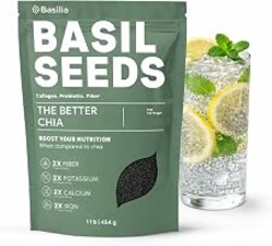 Basilia Basil Seeds for Eating, Edible Sweet Basil Seed, 1 lb Bag | 2x the fiber of chia. Soak 5 min for loaded water, smoothies, yogurt and puddings. Keto, vegan, gluten free.