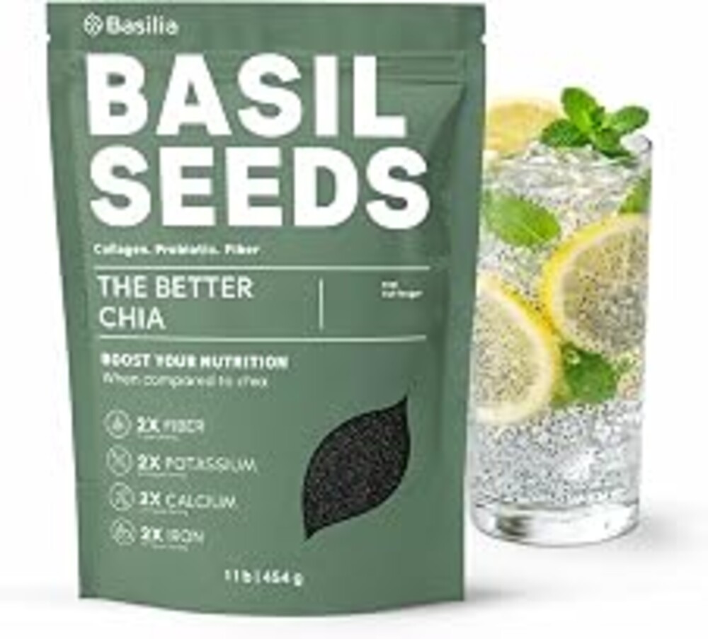 Basilia Basil Seeds for Eating, Edible Sweet Basil Seed, 1 lb Bag | 2x the fiber of chia. Soak 5 min for loaded water, smoothies, yogurt and puddings. Keto, vegan, gluten free.