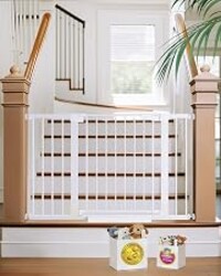 Cumbor 30-48 in Baby Gate for Stairs, Auto Close Dog Gate Indoor, White | Mom's Choice Awards Winner, Double Lock Safety for Doorways, One-Hand Open Child Gate for Toddlers & Pets, Pressure Mounted