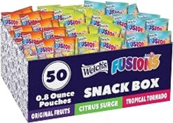 Welch's Fruit Snacks Fusions, Variety Pack, Gluten Free, 0.8 oz, 50 Ct | Juice-filled 2-in-1 fruit snack, 3 flavor collections: Original Fruits, Tropical Tornado & Citrus Surge, gluten free