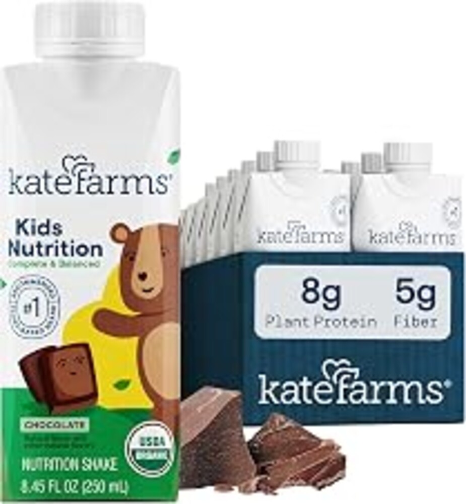 KATE FARMS Kids Nutrition Shake, Chocolate, 8g Protein, 12 Pack | Organic kids nutrition shake with 8g protein plus 27 vitamins and minerals.