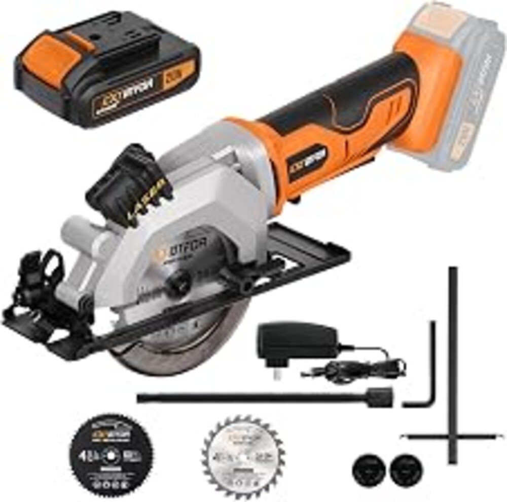 Extbtfor Cordless Circular Saw,2.0 Battery 3400RPM Laser Guide,45° Angle | 4-1/2" Mini Circular Saw Maximum Cutting 1-11/16" at 90° and 1-1/8"at 45° for Wood, Soft Metal, Plastic