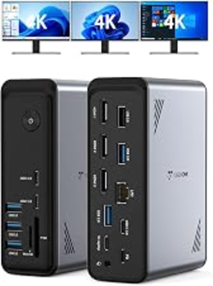 TobenONE 18 in 1 Laptop Docking Station 3 Monitors,Triple 4K HDMI,9 USB C/A | Docking Station with 3HDMI,Ethernet,PD 3.0,Fits Triple Monitor Office Work,for Windows/Dell/Lenovo Laptops (No Power Adapter)