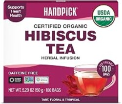 HANDPICK, Organic Hibiscus Tea Bags (100 Tea Bags) | Caffeine-Free, 100% Natural Pure Indian Hibiscus Flowers