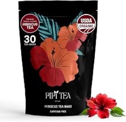 PiPi Tea Organic Hibiscus Tea Bags – Caffeine Free Herbal Tea Rich in Antioxidants, Non-GMO & Vegan, Sourced from Premium Hibiscus Flowers for Daily Wellness & Heart Health Support, 60g