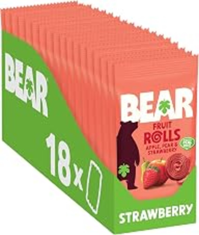 BEAR Fruit Rolls Strawberry 20g (Pack of 18) – Made with Real Fruit | Made with real fruit, no added sugar, good source of fiber - perfect healthy snack for lunchboxes and on-the-go