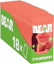 BEAR Fruit Rolls Strawberry 20g (Pack of 18) – Made with Real Fruit | Made with real fruit, no added sugar, good source of fiber - perfect healthy snack for lunchboxes and on-the-go