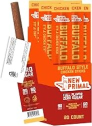 New Primal Buffalo Chicken Sticks, 20 Count | Healthy Snacks for Adults, 9g Protein, Zero Sugar, 60 Calories, Keto, Gluten Free, Low Carb, Soy Free, Jerky Meat Stick