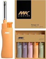 MK Candle Lighter, Butane Refillable Wind-Resistant Flame, 5-Pack for BBQ, Camping, Outdoor Use (New Pastel-5pc)