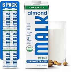 MALK Unsweetened Almond Milk - Organic & Shelf Stable Creamer - 32OZ 6-Pack | Plant-Based Milk For Cereal, Smoothies, Coffee, Dairy Free & Vegan, Non GMO, No Gums or Fillers
